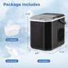 Countertop ice maker in black, includes ice basket and scoop, produces 9 bullet-shaped ice in 6-13 mins for parties.
