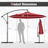 10 feet offset hanging umbrella with base, featuring infinite tilt and 360° rotation for versatile outdoor shading.