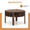 Round coffee table with storage shelves in rustic brown, featuring a wide tabletop and sturdy legs for small spaces.