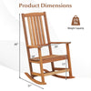 Patio rocking chair dimensions with ergonomic high-back design, made of premium hardwood, supports 275 lbs for outdoor.