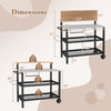Rolling bar cart dimensions with a flip-up table, hooks, and 3-tier storage for versatile kitchen and patio use.