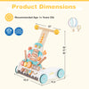 Wooden baby walker with adjustable height, smooth wheels, and cake-themed design for kids over 1 year old.