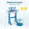 Kids piano keyboard in blue with 37 keys, adjustable microphone, and detachable legs for versatile play.