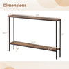 Dimensions of the 44-inch rustic brown console table with shelf, showcasing height, width, and depth measurements.