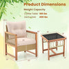 Patio furniture set featuring an acacia wood frame, soft cushions, and a tempered glass coffee table for outdoor.