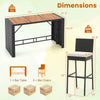 7-piece patio rattan bar set featuring acacia wood tabletop and soft cushions, ideal for backyard or garden use.