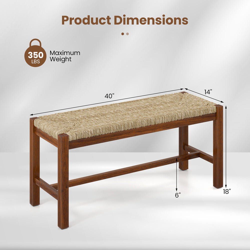 40-inch walnut wood bench with a hand-woven seagrass seat, designed for extra seating in various home spaces.