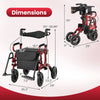 Foldable rollator walker with seat, 9-inch pneumatic tires, adjustable height, and ergonomic hand grips for seniors.