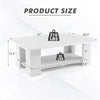 Dimensions of the Large 36 Inch 2-Tier Wooden Coffee Table with Storage Shelf, featuring a white finish and sturdy.