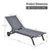 Adjustable gray outdoor patio recliner chair with a sturdy aluminum frame and breathable fabric, perfect for poolside.