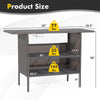 Outdoor wicker bar table with two metal mesh shelves, measuring 55"x18.5"x36", ideal for backyard or poolside use.