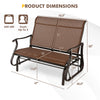 2-person patio glider bench with high back, curved armrests, and dimensions for comfortable outdoor seating.