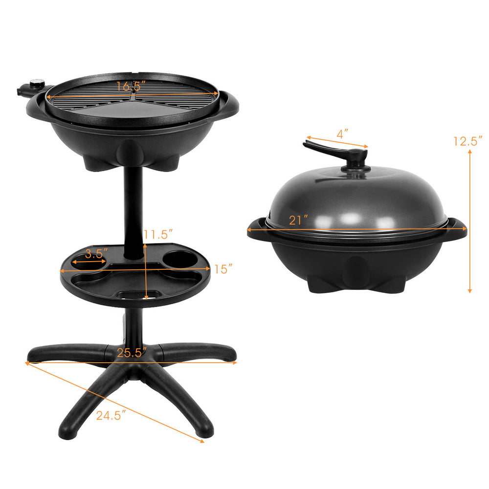 Outdoor electric BBQ grill with removable stand, 240 sq in grill plate, and adjustable temperature settings for.