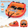 2-person inflatable towable tube in orange with high backrest and padded handles, ideal for boating and water sports.