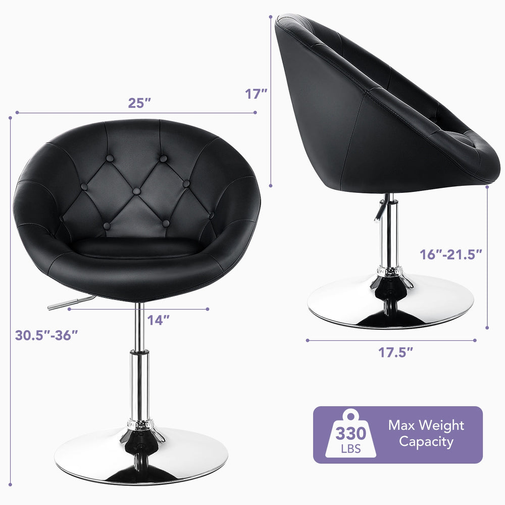 Modern adjustable swivel round PU leather chair in black with tufted back, ideal for home or bar use, max weight 330.