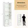 Detailed dimension chart of the 6-tier tall freestanding bookshelf showcasing 4 open shelves and 2 drawers for precise.