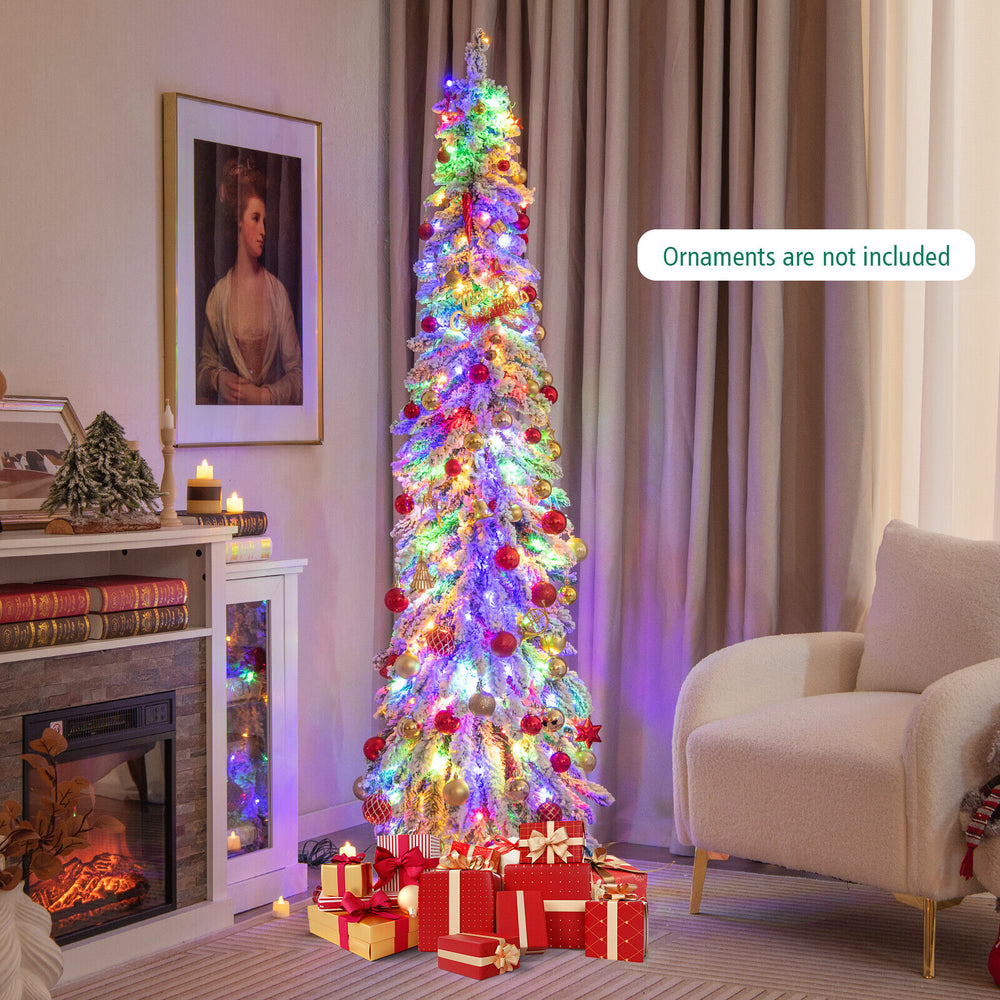 4/5/6 Feet Pre-Lit Artificial Christmas Tree Snow-Flocked Slim Pencil Xmas Decor-6 ft - Gallery View 1 of 10