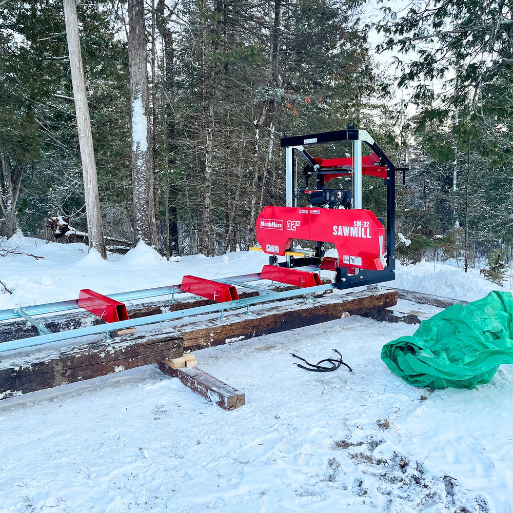 32" Portable Sawmill (5 x Blades Included),   KOHLER CH440 429cc E-Start Gasoline Engine,  26.5" Board Width,  20' Track Length (13' Track Length + 6.4' Track Extension Included) ,  SM-32