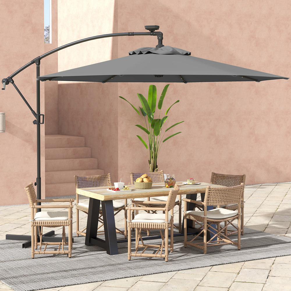 10 Feet 360° Rotation Solar Powered LED Patio Offset Umbrella without Weight Base-Gray - Gallery View 1 of 7