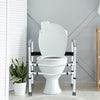 Steel safety toilet rail with soft armrests and 360° rotating clamps, ideal for elderly and disabled users for easy.