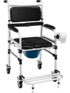 2-in-1 Aluminum Commode Shower Wheelchair with Locking Casters