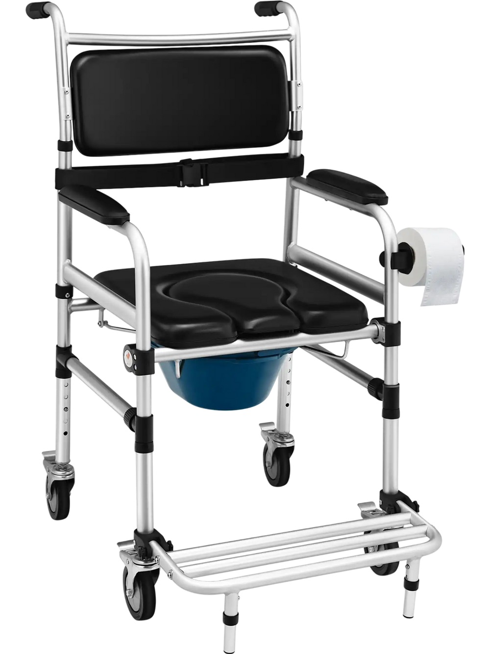 2-in-1 Aluminum Commode Shower Wheelchair with Locking Casters