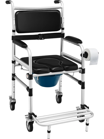 Costway 2-in-1 Aluminum Commode Shower Wheelchair 48760953 New