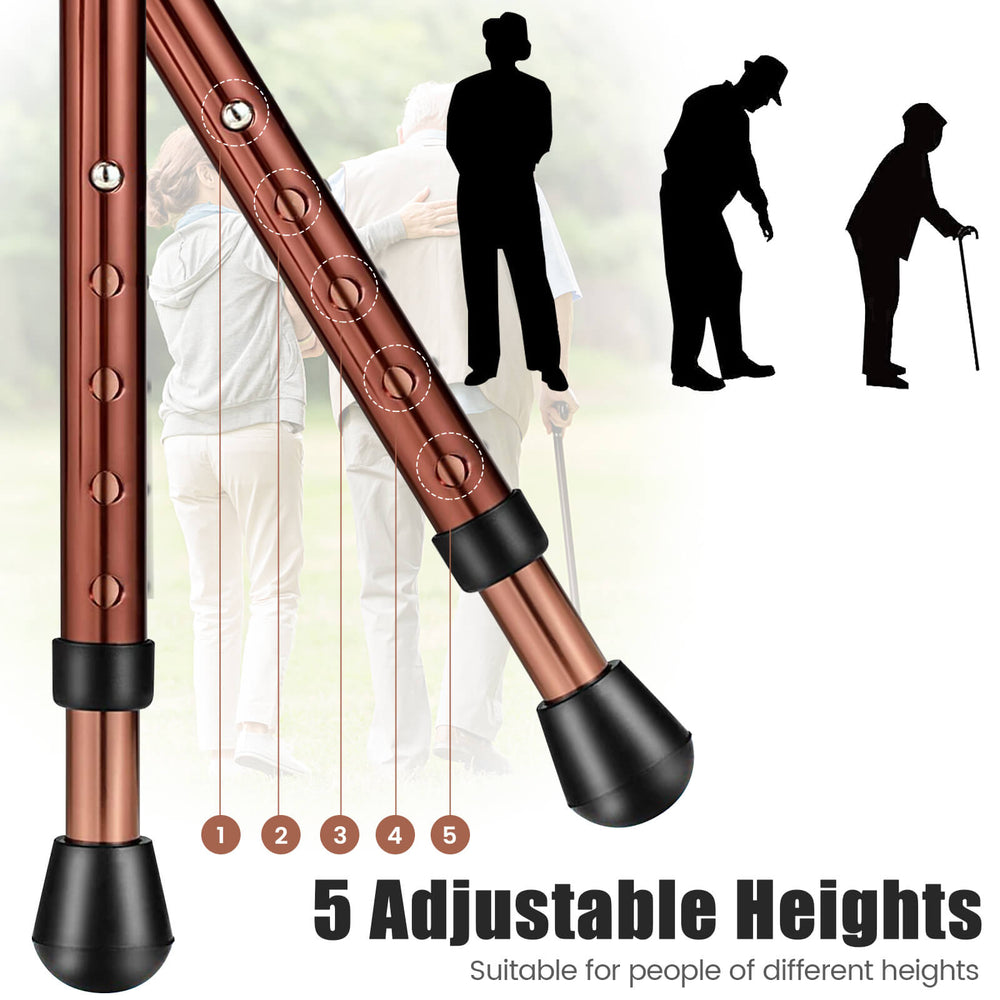 Lightweight adjustable folding cane seat in light-brown with 5 height settings, ideal for travel and resting.