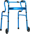 Blue aluminum heavy-duty folding wheeled stand-assist walker with adjustable height and dual-tier armrests for.