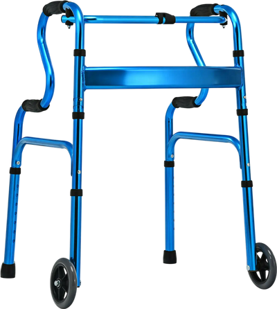 Costway Adjustable Heavy-Duty Folding Walker w/ Wheels Bi-Level Armrests 63847591 New