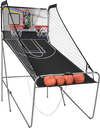 Foldable double electronic basketball game showing infrared sensors and sound effects for an exciting indoor arcade.