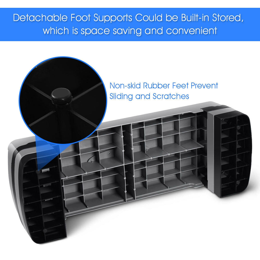 Detachable foot supports for the 35-inch aerobic stepper, featuring non-skid rubber feet for stability and scratch.