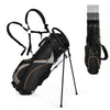 Golf stand bag with 7-way divider, adjustable straps, and multiple pockets for accessories and gear storage.
