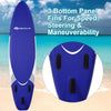 11-foot inflatable stand-up paddleboard with three bottom fins for speed and maneuverability, ideal for various water.