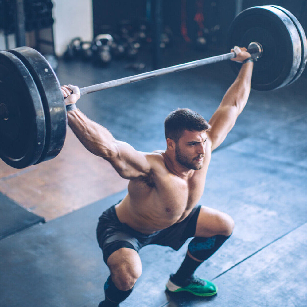 Weight lifting barbell with knurled handles, 1000 lbs capacity, ideal for overhead pressure and various exercises.