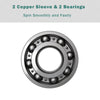 Close-up of barbell bearing with 2 copper sleeves, designed for smooth spinning and preventing wrist injuries.