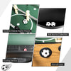 Close-up of the 48-inch foosball table's scoring device and kick-off hole, featuring realistic players and balls.