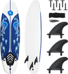 6-foot surfboard with blue design, durable foam top, detachable fins, ideal for beginner adults and children.