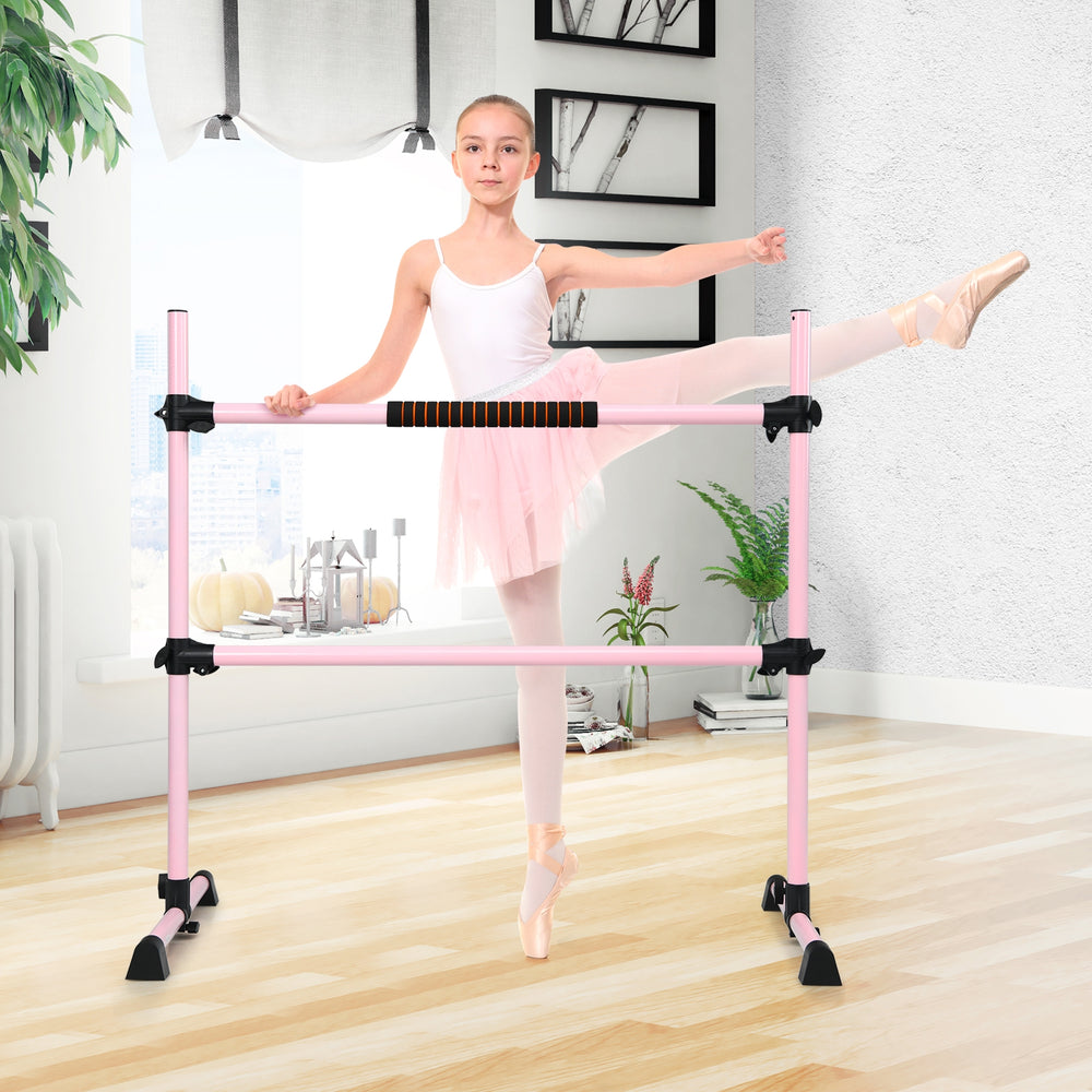 4 Feet Portable Ballet Barre with Adjustable Height-Pink - Gallery View 1 of 12