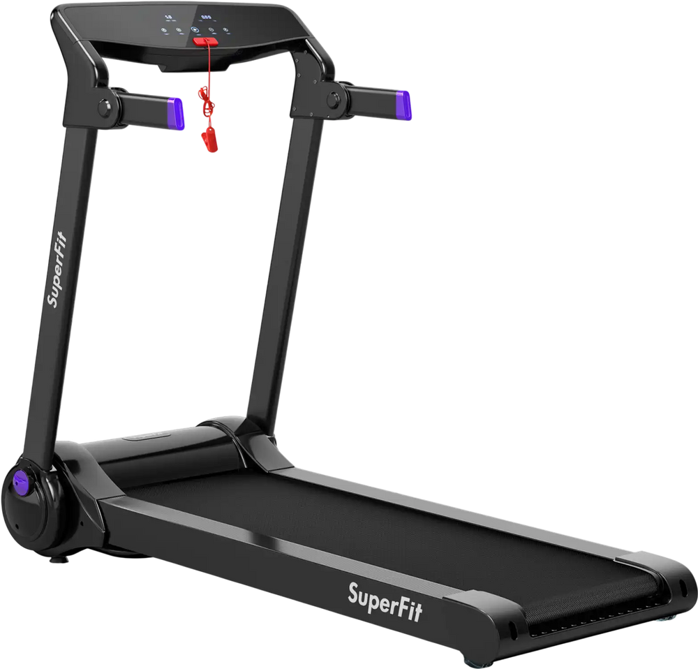 Folding treadmill with Bluetooth speaker, 3.0HP motor, and digital display for home or office exercise convenience.