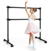 Adjustable 4 feet double ballet barre in black, suitable for various exercises, with anti-skid pads for safety.