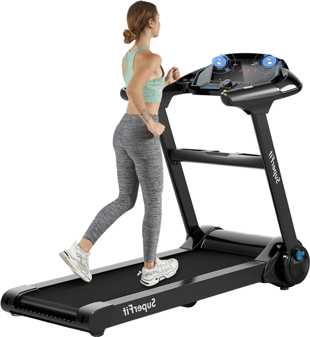 Folding treadmill with 2.25HP motor, wide running belt, and LED touch display for a stylish workout experience.
