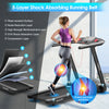 Folding treadmill with a spacious 51" x 18" running belt, featuring a 5-layer shock-absorbing design for joint.