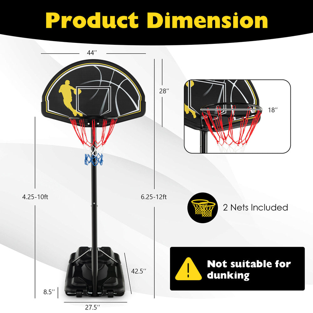 Portable adjustable basketball hoop system with 41-inch backboard, height adjustable from 4.25 to 10 feet, includes 2.