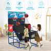Kids arcade basketball game set featuring dual hoops, four basketballs, and sturdy PVC construction for indoor and.