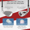 Women's golf club set showing irons with zinc alloy head, designed for beginners with low center of gravity and large.