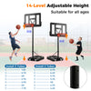 Portable basketball hoop with 14-level adjustable height, 44" backboard, and fillable base for stability, suitable for.