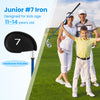 Junior #7 iron for kids aged 11-14, featuring a fiberglass shaft, aluminum alloy head, and included headcover.