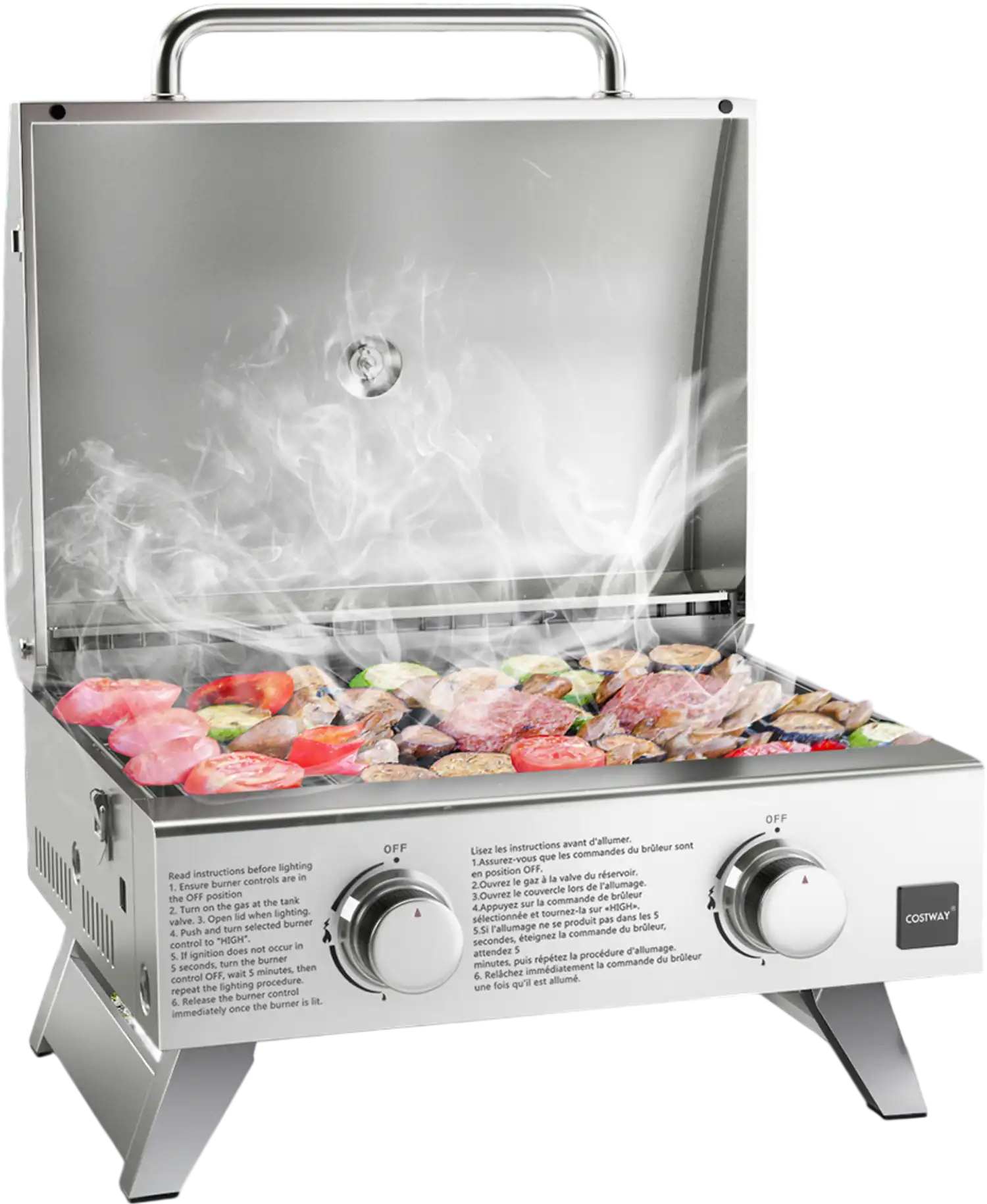 Costway Portable Stainless Steel Propane Gas Grill w/ Lid Outdoor Camping Tailgating 89754321 New
