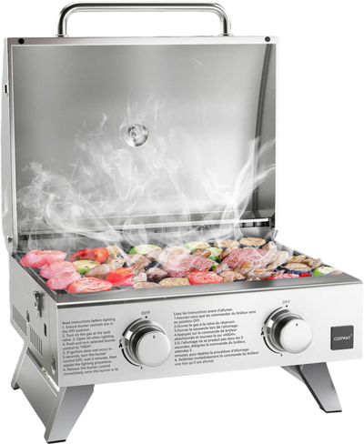 Costway Portable Stainless Steel Propane Gas Grill w/ Lid Outdoor Camping Tailgating 89754321 New